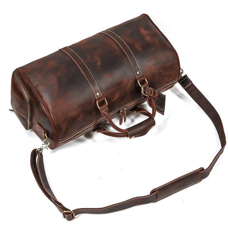 Leather Travel Bag Crazy Horse Leather Retro Duffel Bag - Luxbrandz