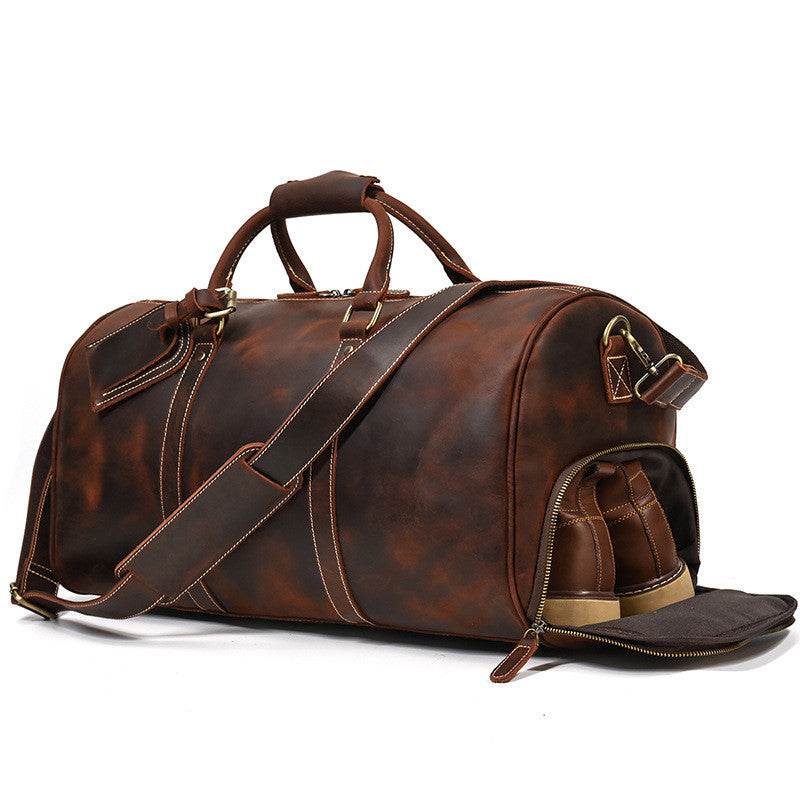 Leather Travel Bag Crazy Horse Leather Retro Duffel Bag - Luxbrandz