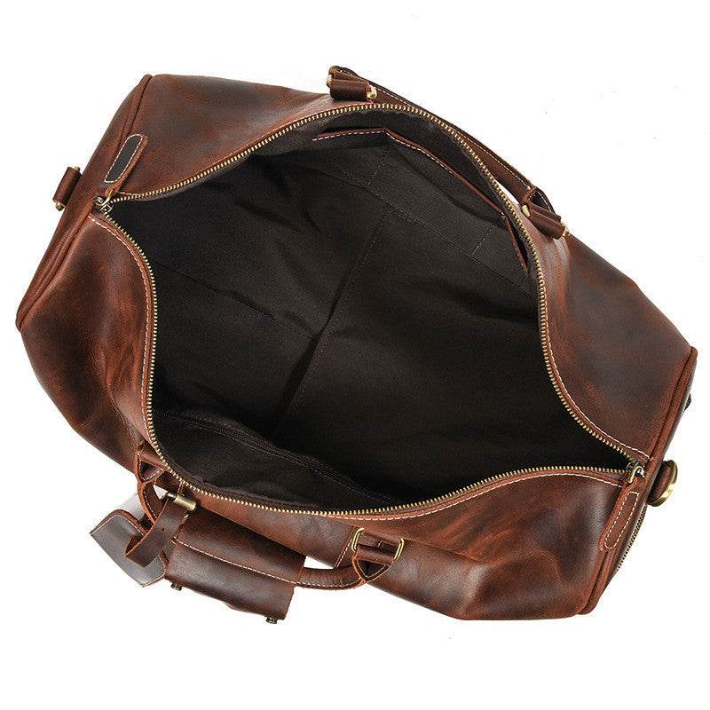Leather Travel Bag Crazy Horse Leather Retro Duffel Bag - Luxbrandz