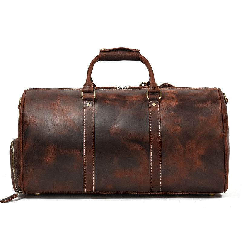 Leather Travel Bag Crazy Horse Leather Retro Duffel Bag - Luxbrandz