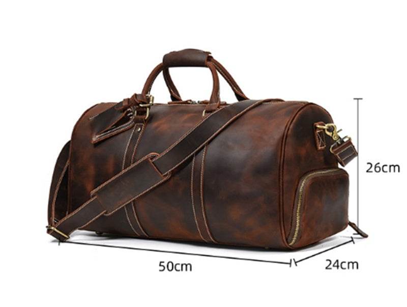 Leather Travel Bag Crazy Horse Leather Retro Duffel Bag - Luxbrandz