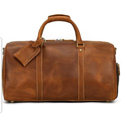 Leather Travel Bag Crazy Horse Leather Retro Duffel Bag - Luxbrandz