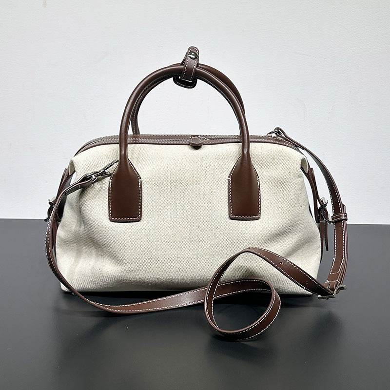 High-grade Light Luxury Linen Contrast Color Bowling Leather Casual Bag - Luxbrandz