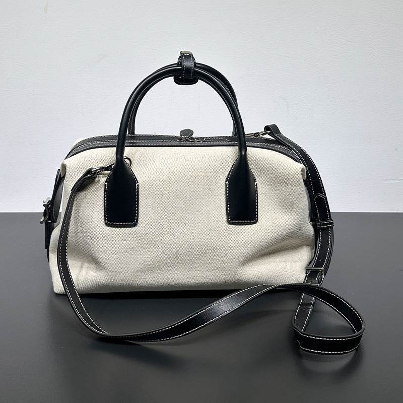 High-grade Light Luxury Linen Contrast Color Bowling Leather Casual Bag - Luxbrandz