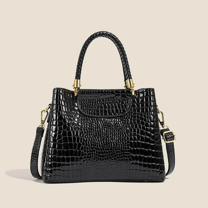 Luxury Black Designer Handbag - Women’s Elegant Tote with Gold Accents - Crocodile Pattern PU Leather Satchel Bag - Perfect for - Luxbrandz