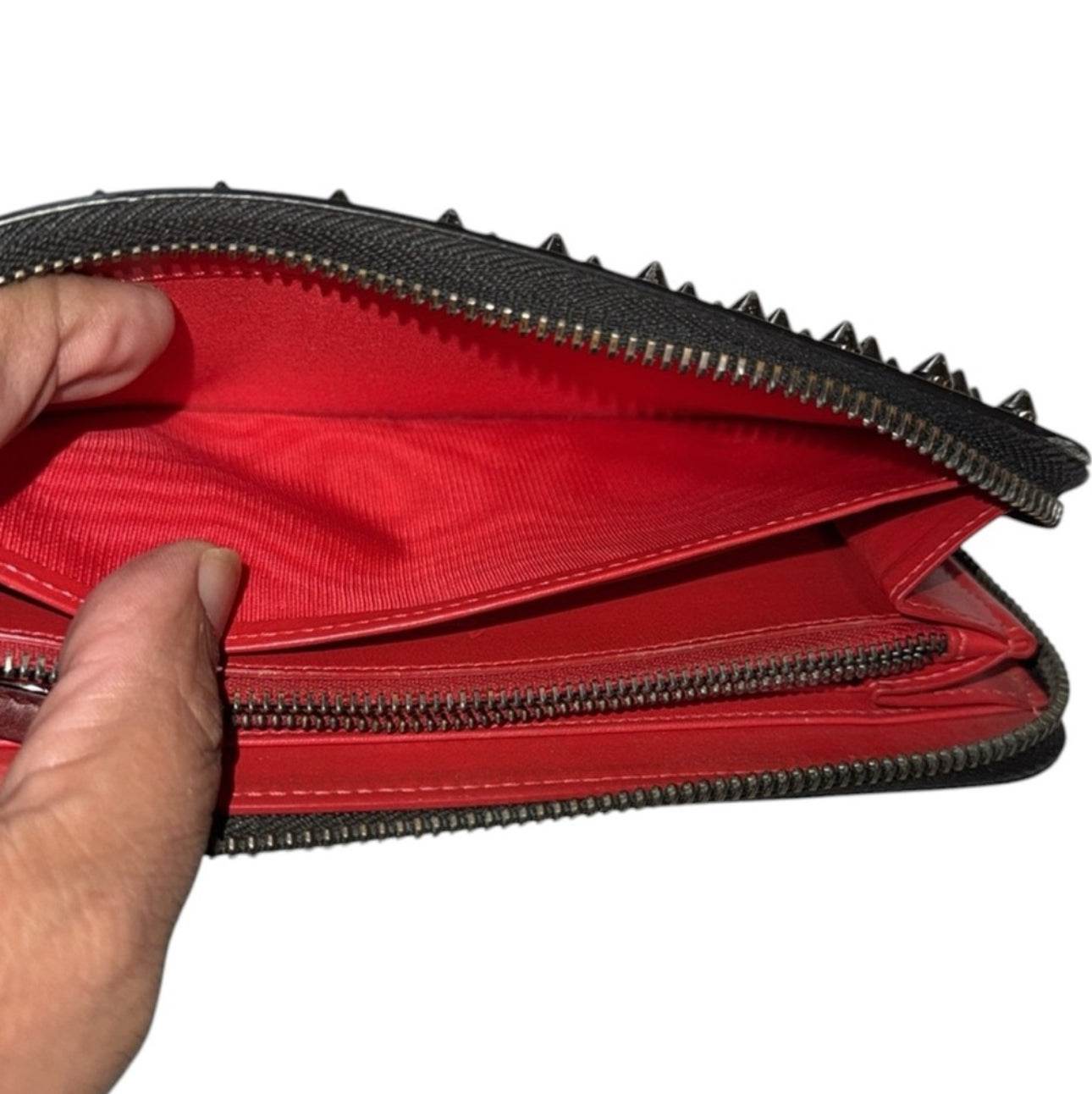 Christian Louboutin Zip Around Long wallet Genuine Leather Black Studded - Luxbrandz