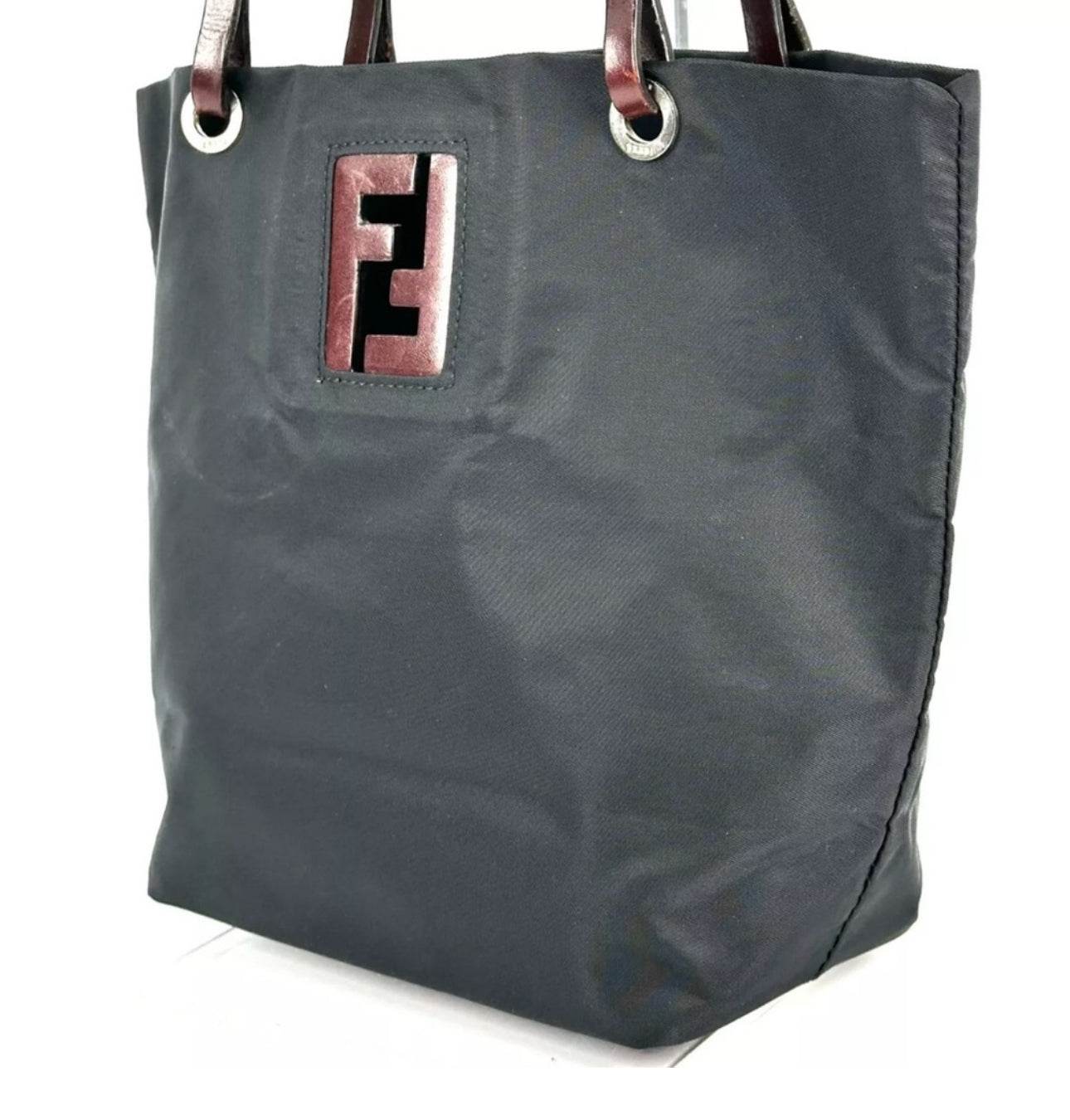 Fendi Leather Nylon Shoulder Bag Tote Bag Auth Black Medium Women Italy - Luxbrandz