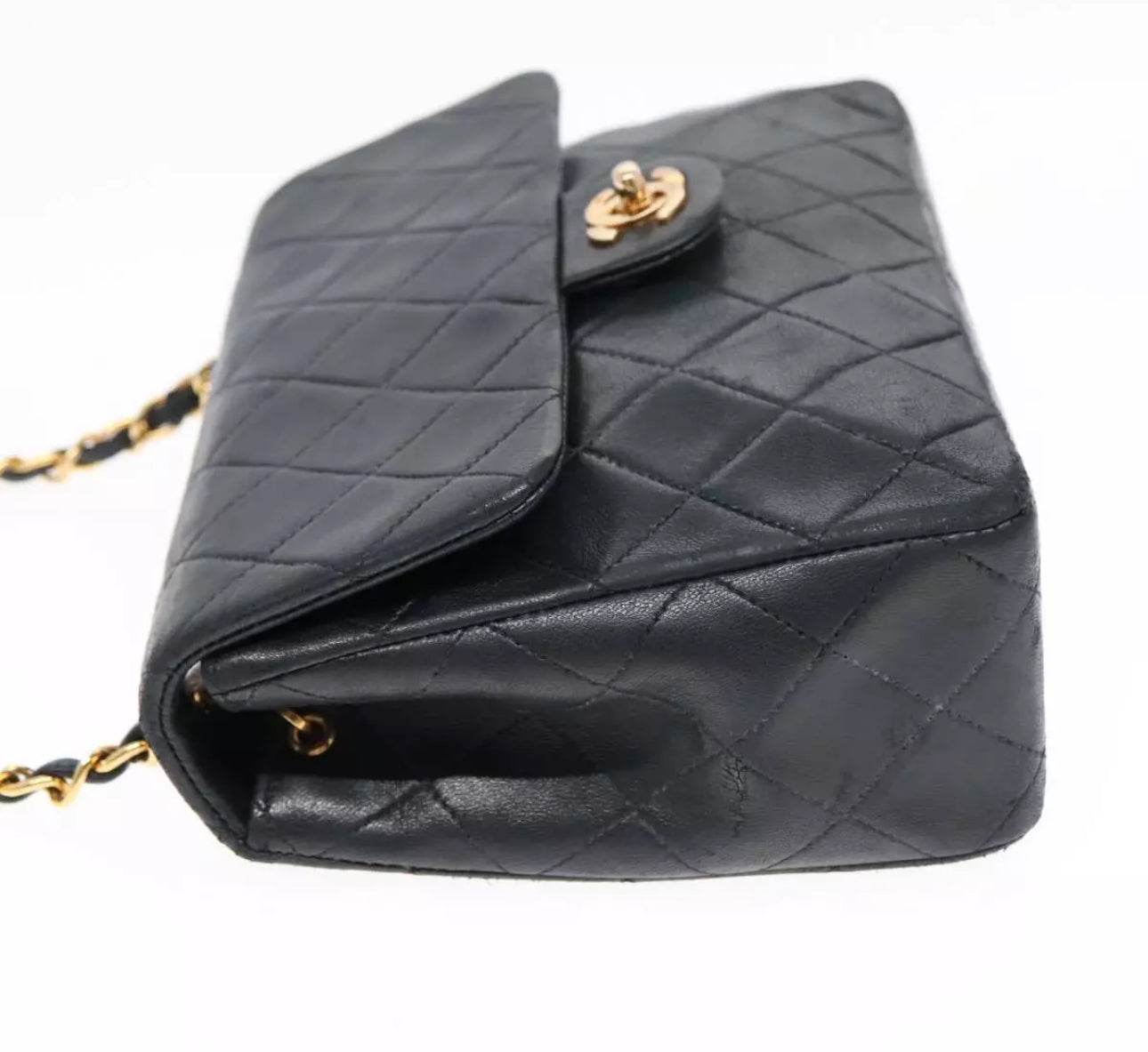 CHANEL Mini Matelasse Chain Shoulder Bag Lamb Skin Black Gold CC Auth YK15360 - Luxbrandz