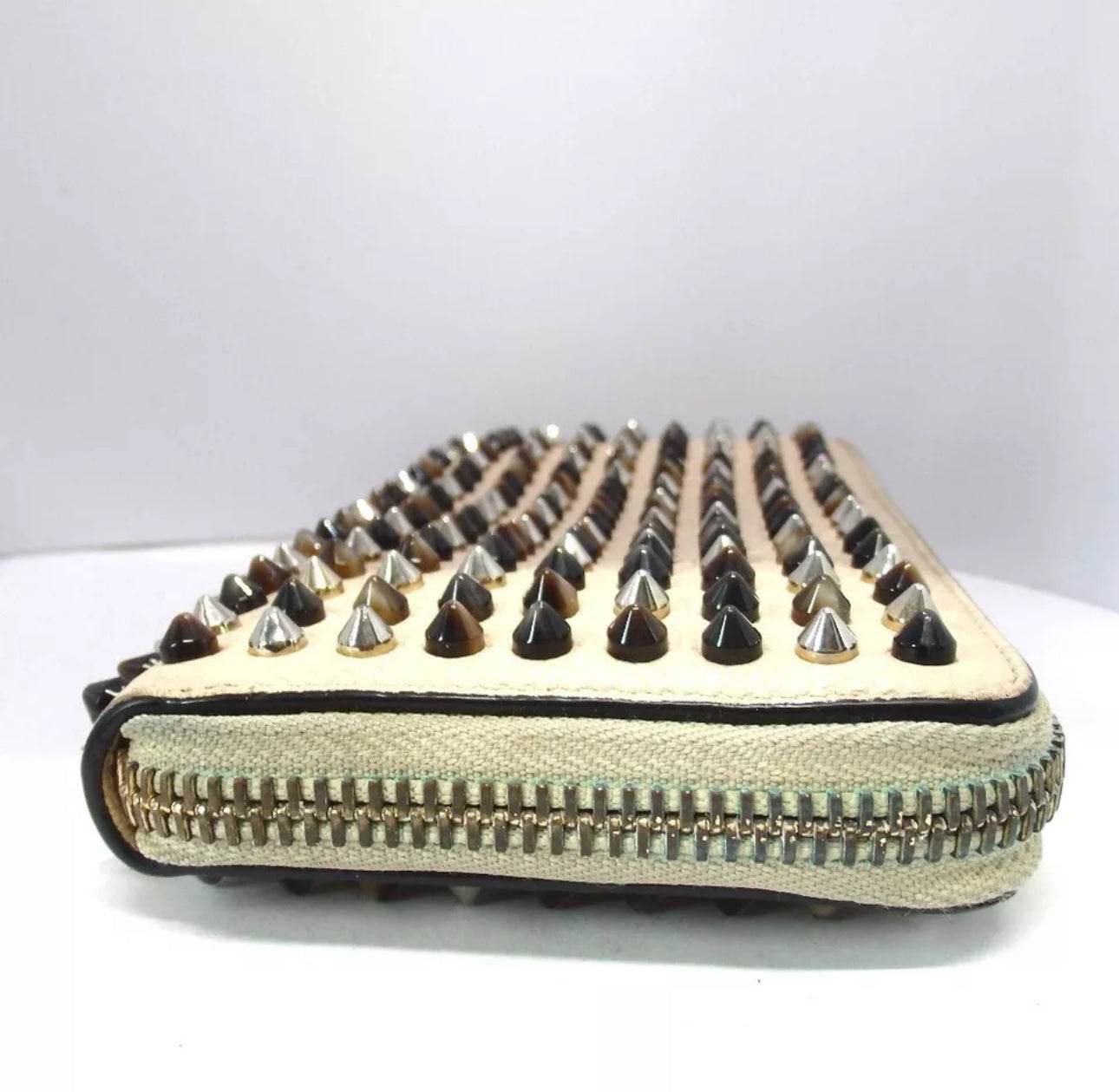 Christian Louboutin Panettone Wallet Light Gray Zip Around Studs excellent condition - Luxbrandz