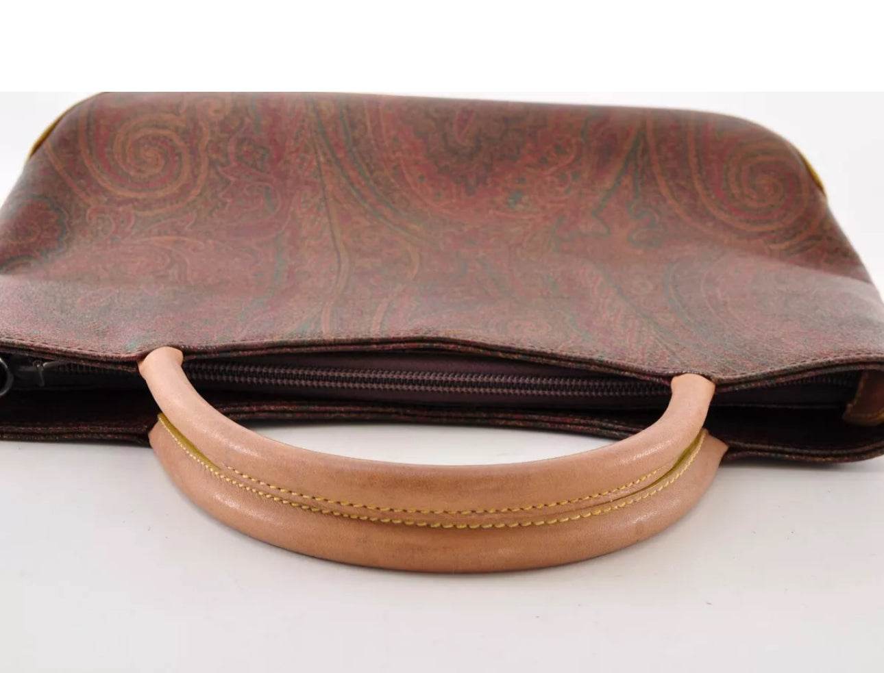 ETRO Paisley Hand Bag Shoulder Bag 2way PVC Leather Wine Red Brown - Luxbrandz