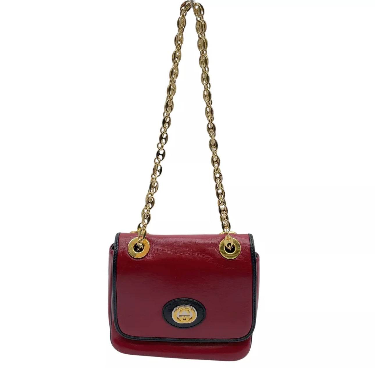 GUCCI GG Interlocking Leather Chain Red Crossbody Shoulder Bag - Luxbrandz