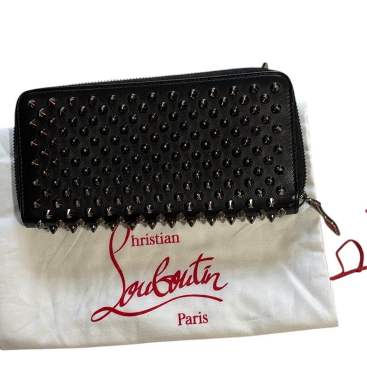 Christian Louboutin Zip Around Long wallet Genuine Leather Black Studded - Luxbrandz
