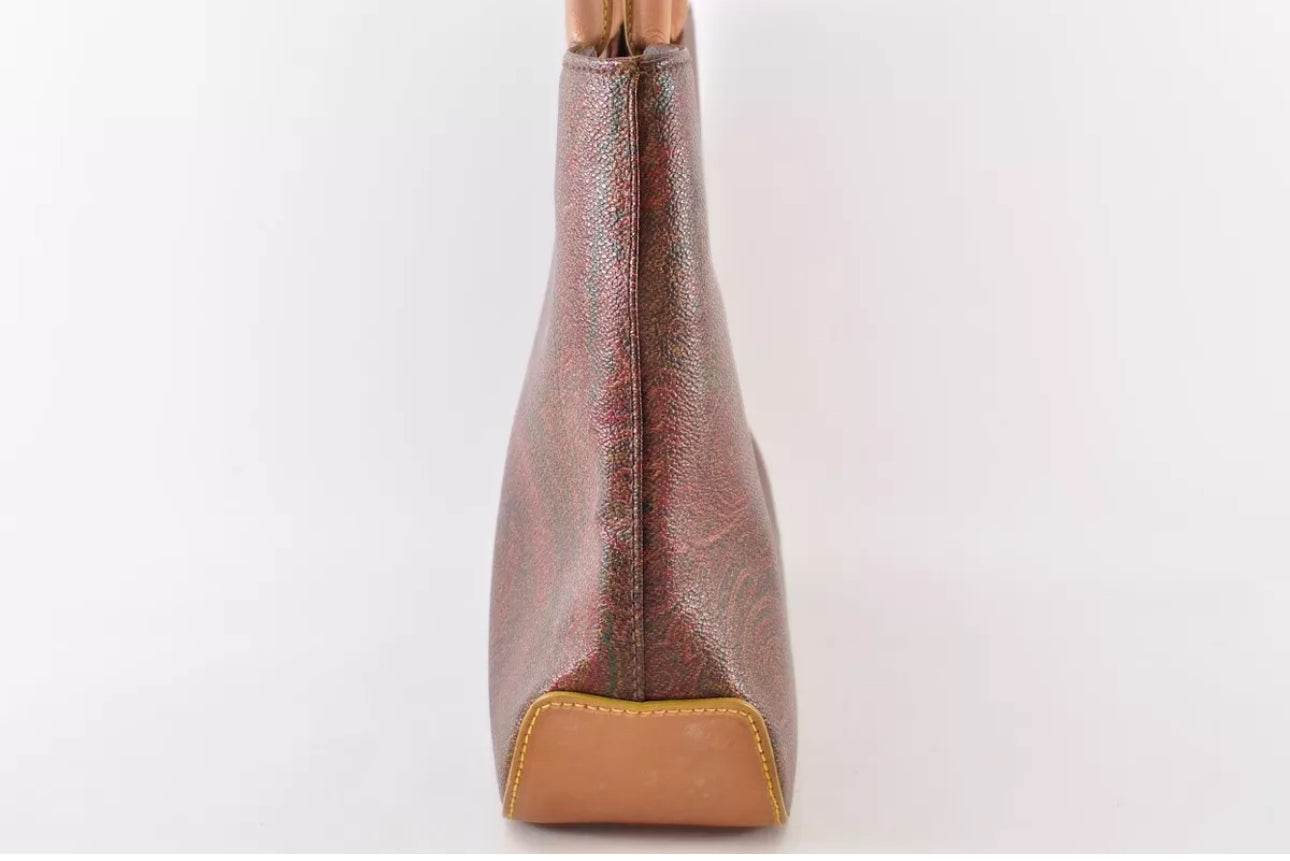 ETRO Paisley Hand Bag Shoulder Bag 2way PVC Leather Wine Red Brown - Luxbrandz