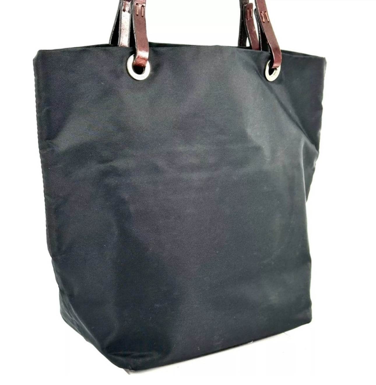 Fendi Leather Nylon Shoulder Bag Tote Bag Auth Black Medium Women Italy - Luxbrandz
