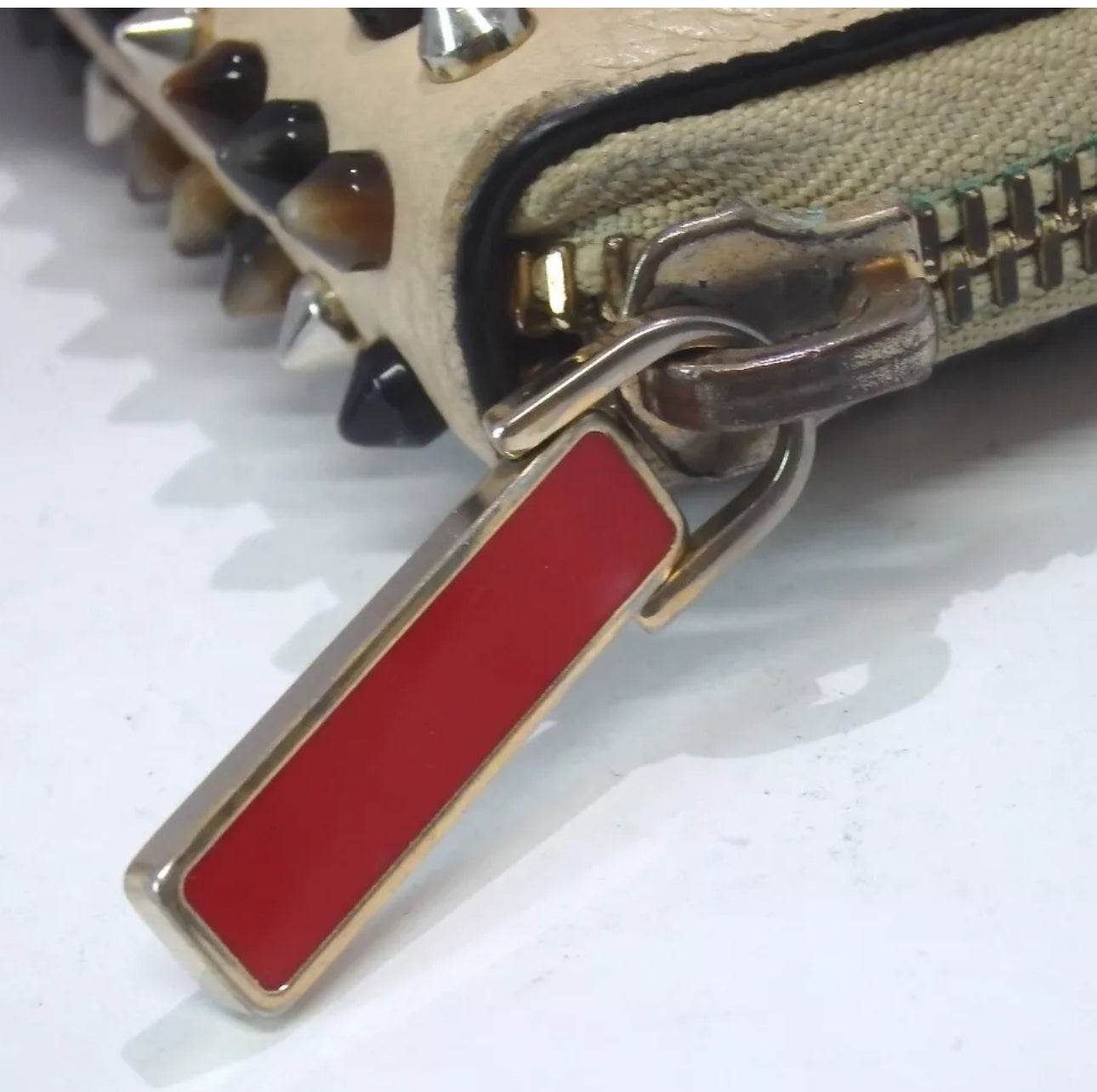 Christian Louboutin Panettone Wallet Light Gray Zip Around Studs excellent condition - Luxbrandz