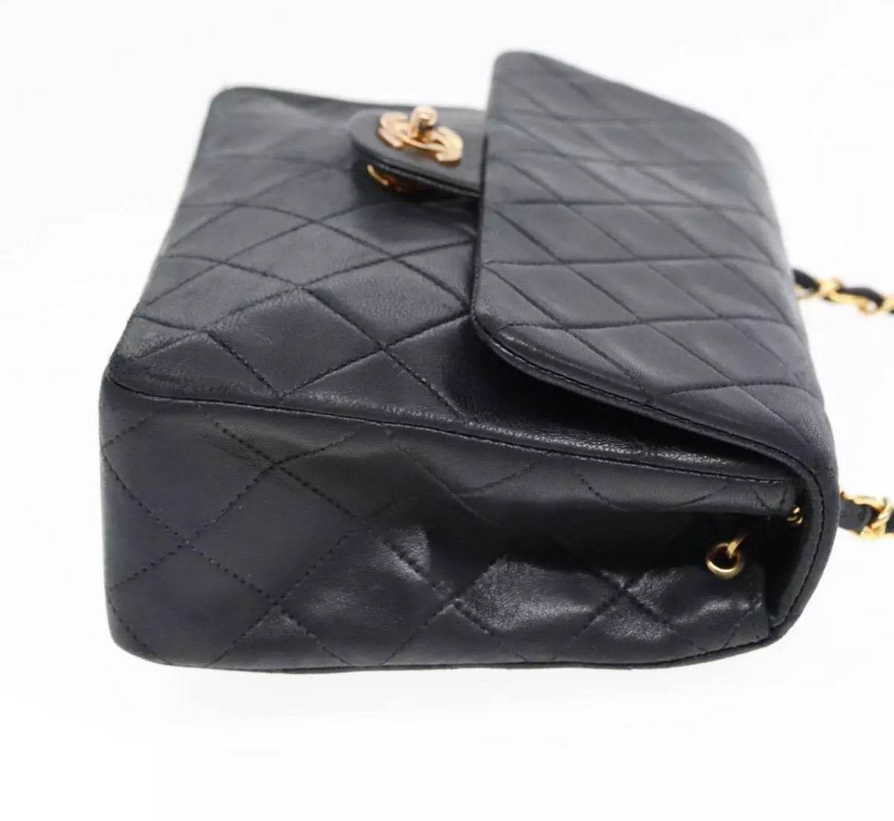CHANEL Mini Matelasse Chain Shoulder Bag Lamb Skin Black Gold CC Auth YK15360 - Luxbrandz