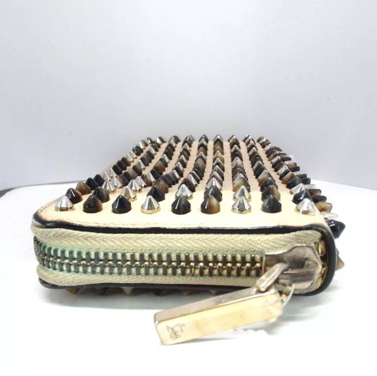 Christian Louboutin Panettone Wallet Light Gray Zip Around Studs excellent condition - Luxbrandz