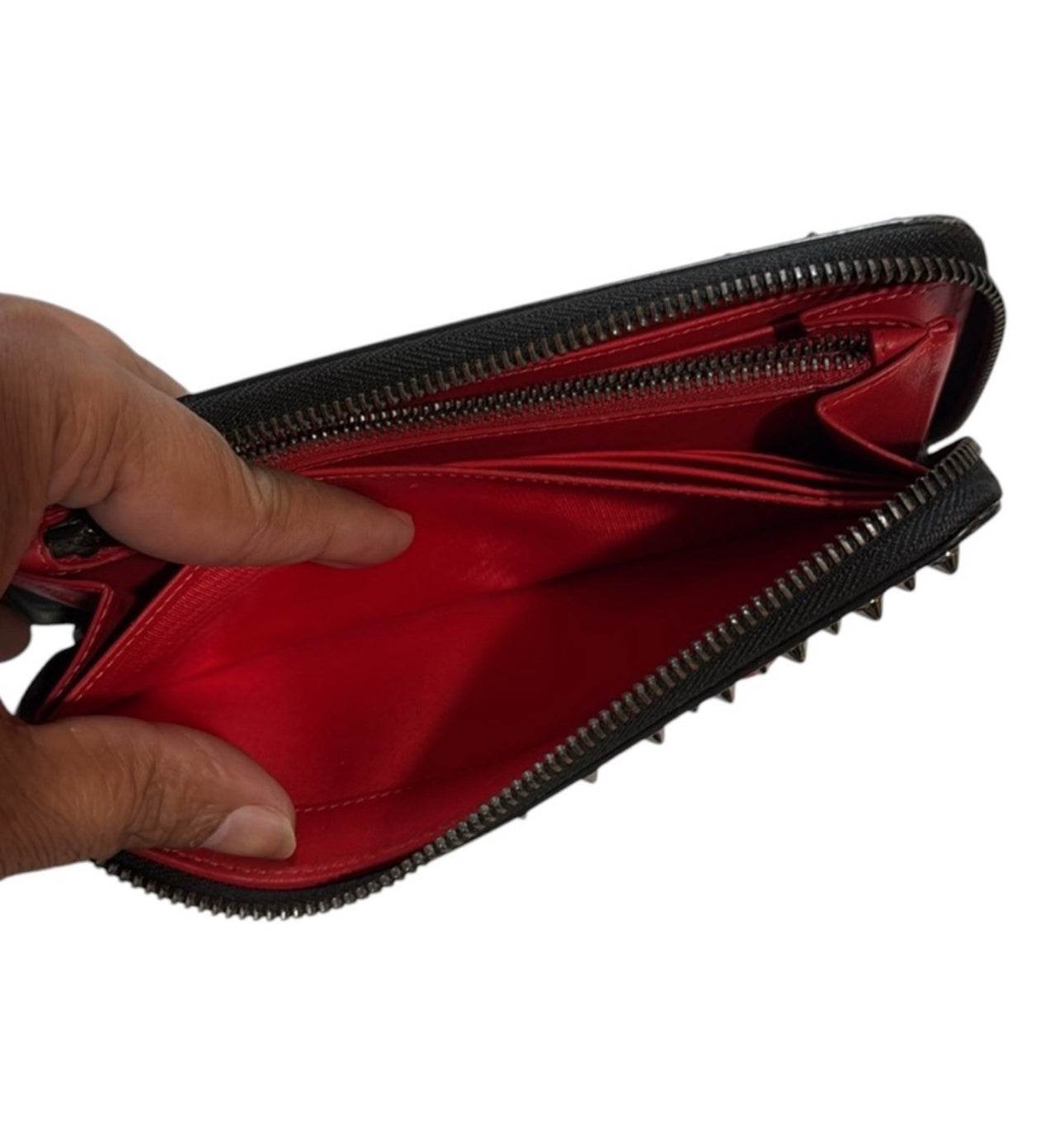 Christian Louboutin Zip Around Long wallet Genuine Leather Black Studded - Luxbrandz