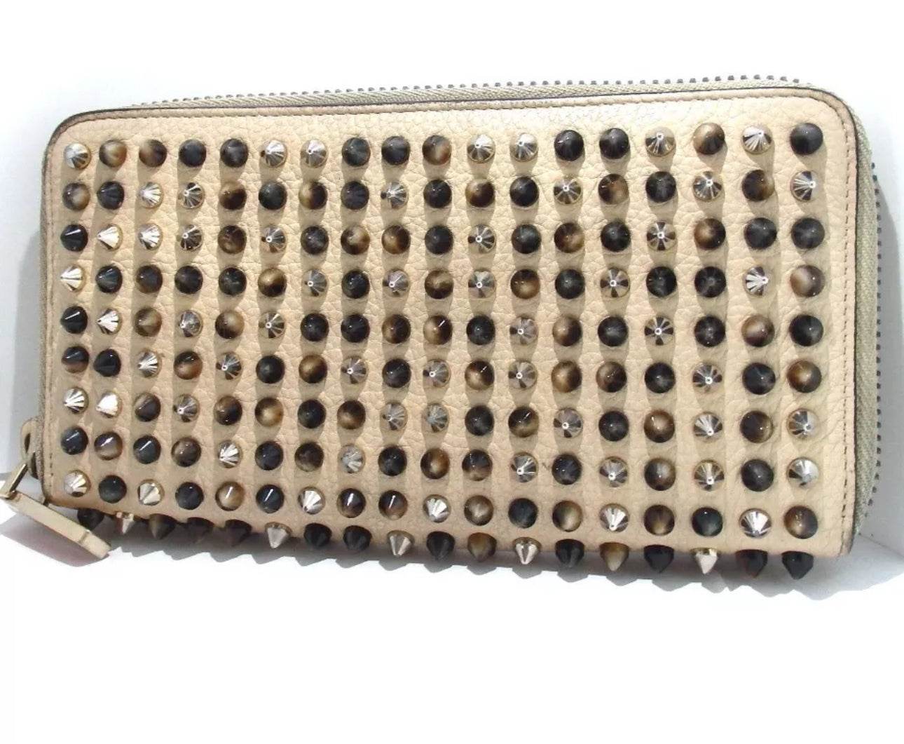 Christian Louboutin Panettone Wallet Light Gray Zip Around Studs excellent condition - Luxbrandz