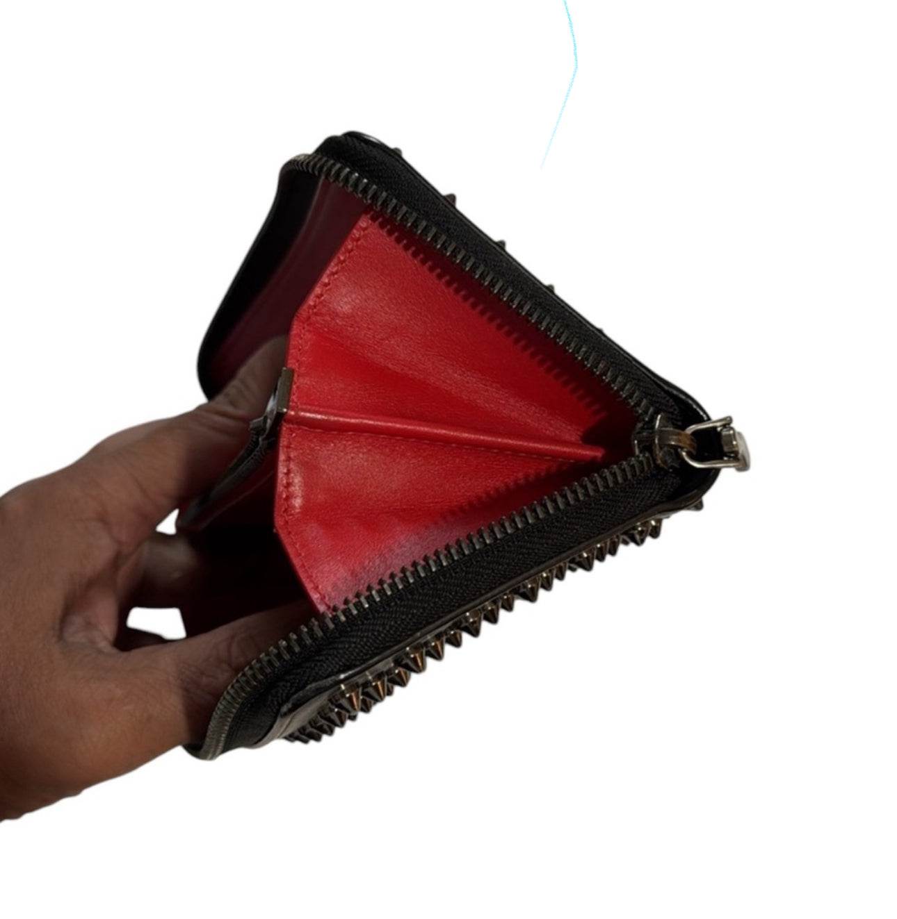 Christian Louboutin Zip Around Long wallet Genuine Leather Black Studded - Luxbrandz