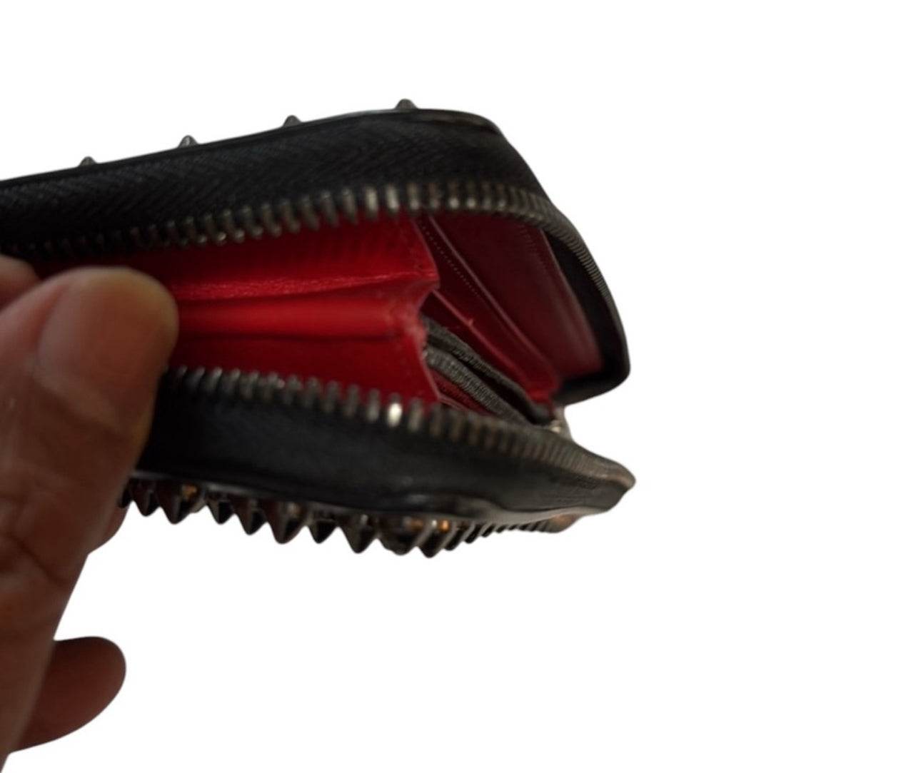 Christian Louboutin Zip Around Long wallet Genuine Leather Black Studded - Luxbrandz