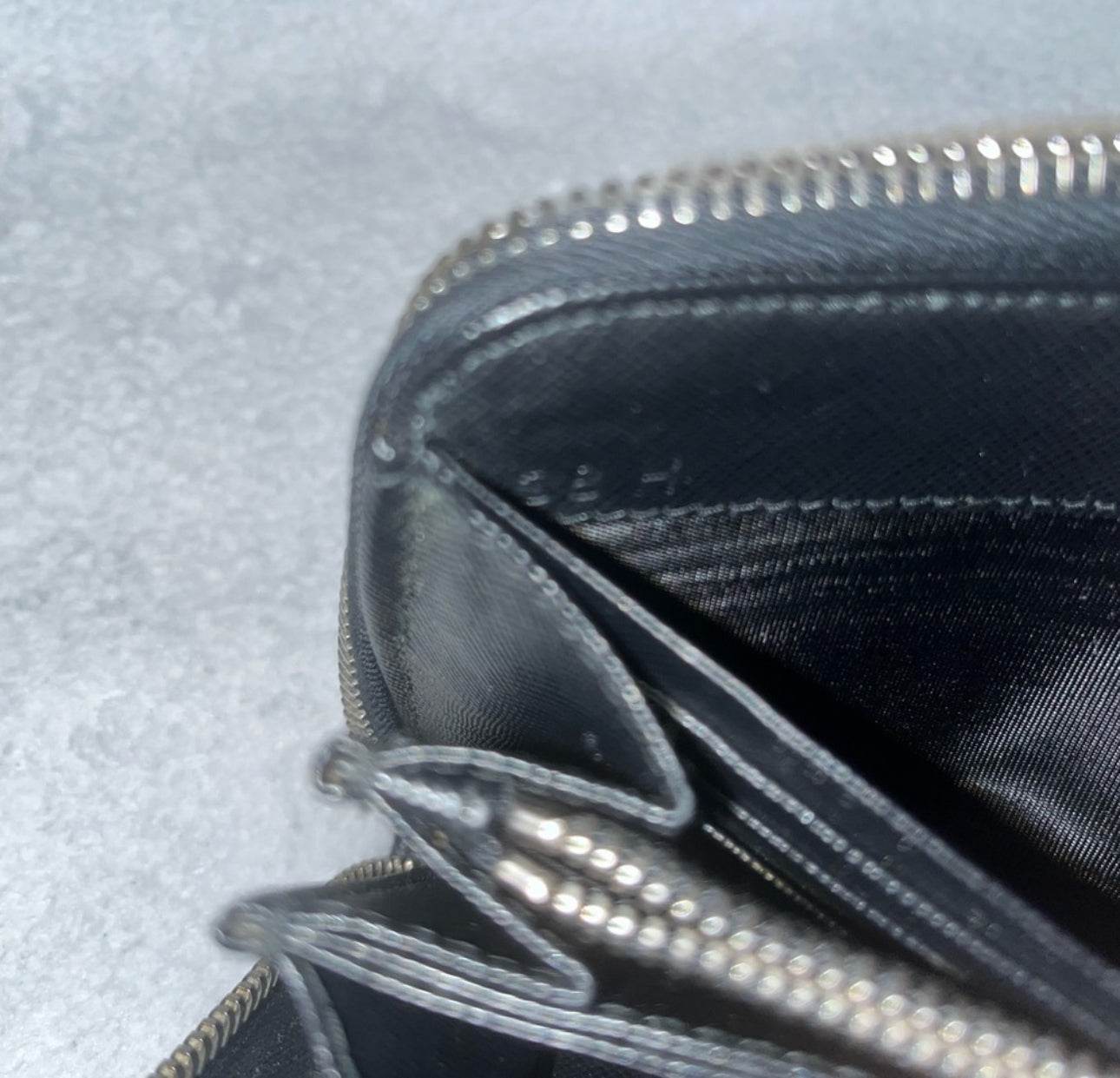 Prada Saffiano Active Black Leather Stripe Zip Around Wallet in mint conditions - Luxbrandz