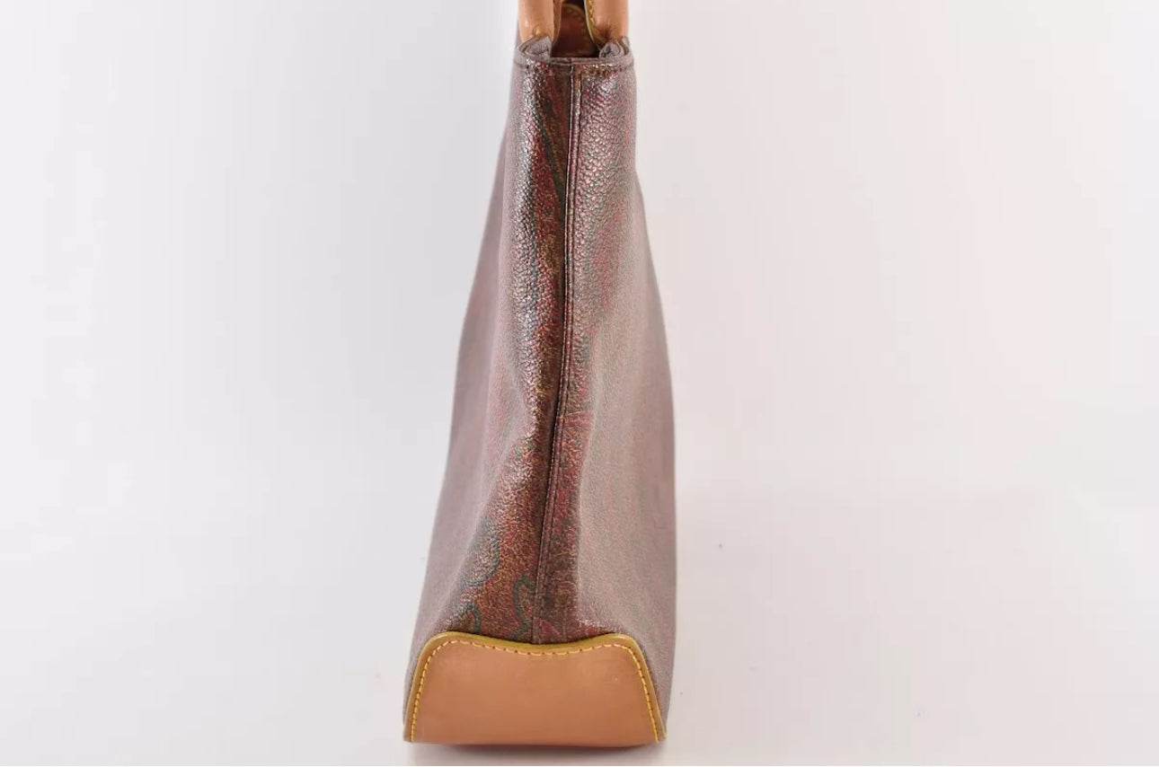 ETRO Paisley Hand Bag Shoulder Bag 2way PVC Leather Wine Red Brown - Luxbrandz