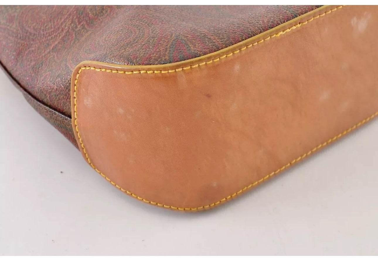 ETRO Paisley Hand Bag Shoulder Bag 2way PVC Leather Wine Red Brown - Luxbrandz