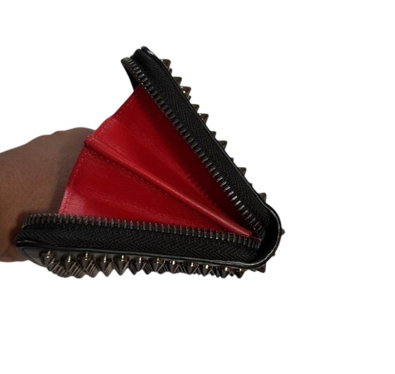 Christian Louboutin Zip Around Long wallet Genuine Leather Black Studded - Luxbrandz