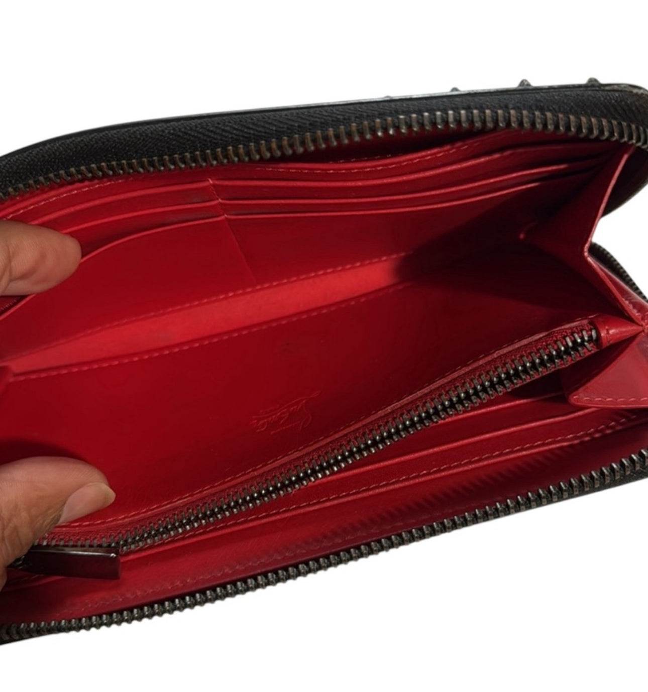 Christian Louboutin Zip Around Long wallet Genuine Leather Black Studded - Luxbrandz