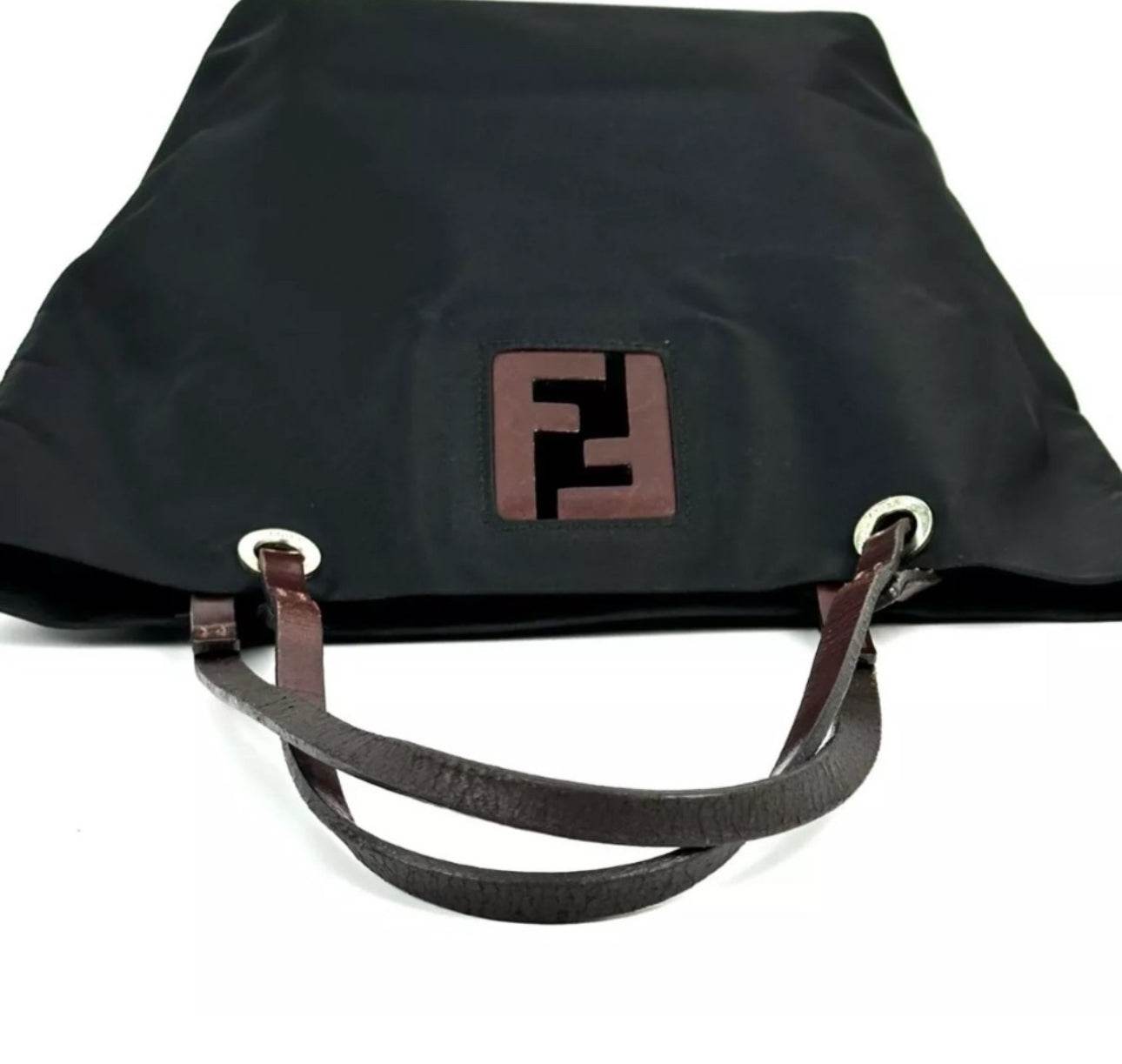 Fendi Leather Nylon Shoulder Bag Tote Bag Auth Black Medium Women Italy - Luxbrandz