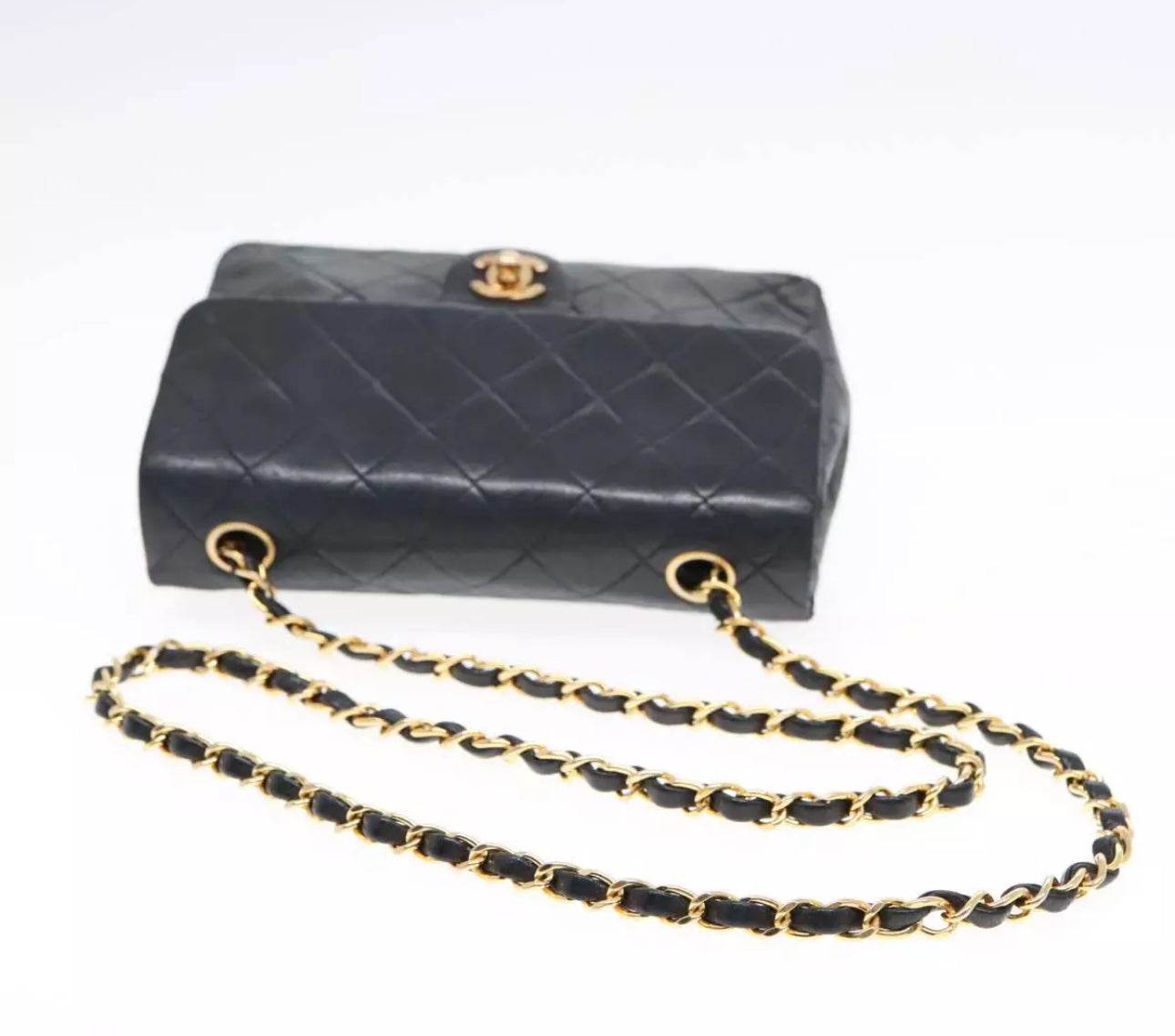 CHANEL Mini Matelasse Chain Shoulder Bag Lamb Skin Black Gold CC Auth YK15360 - Luxbrandz