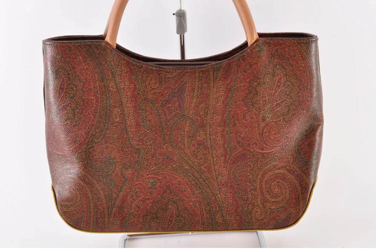 ETRO Paisley Hand Bag Shoulder Bag 2way PVC Leather Wine Red Brown - Luxbrandz