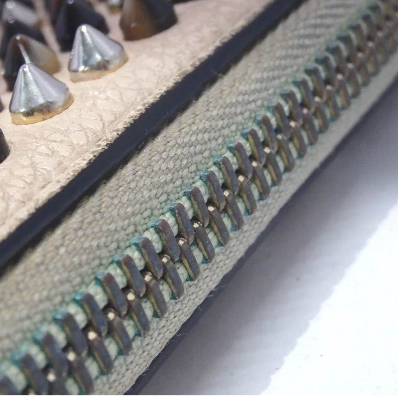 Christian Louboutin Panettone Wallet Light Gray Zip Around Studs excellent condition - Luxbrandz