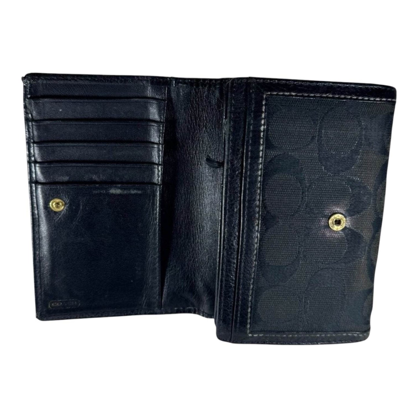 Coach Women's Signature Stripe Wallet Small Tri-Fold W/Change Compartment Black - Luxbrandz