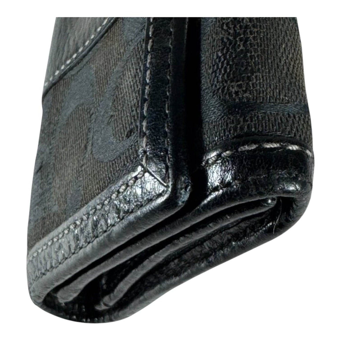 Coach Women's Signature Stripe Wallet Small Tri-Fold W/Change Compartment Black - Luxbrandz