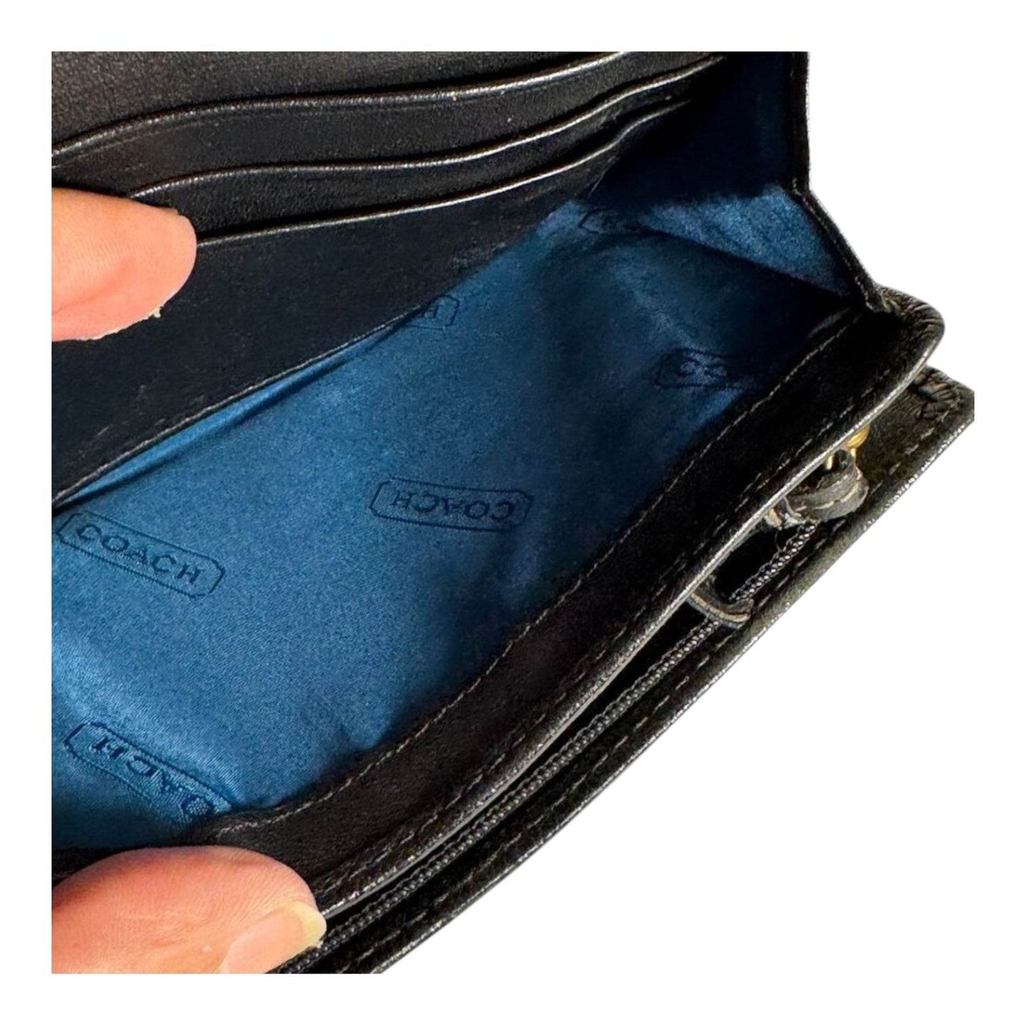 Coach Women's Signature Stripe Wallet Small Tri-Fold W/Change Compartment Black - Luxbrandz
