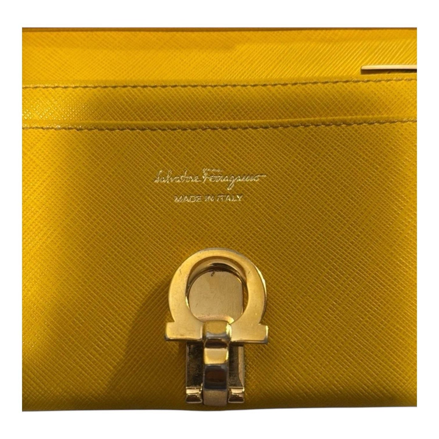 Salvatore Ferragamo Gancini Icona Continental Walley Genuine Leather Yellow - Luxbrandz