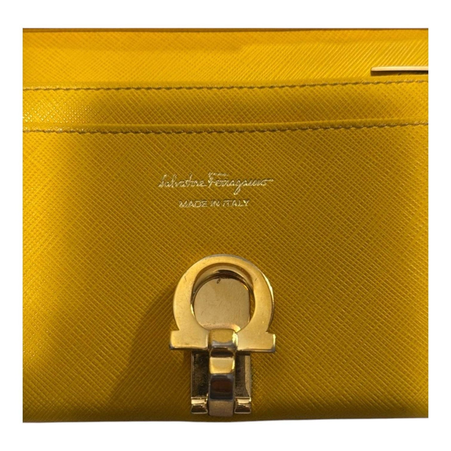 Salvatore Ferragamo Gancini Icona Continental Walley Genuine Leather Yellow - Luxbrandz