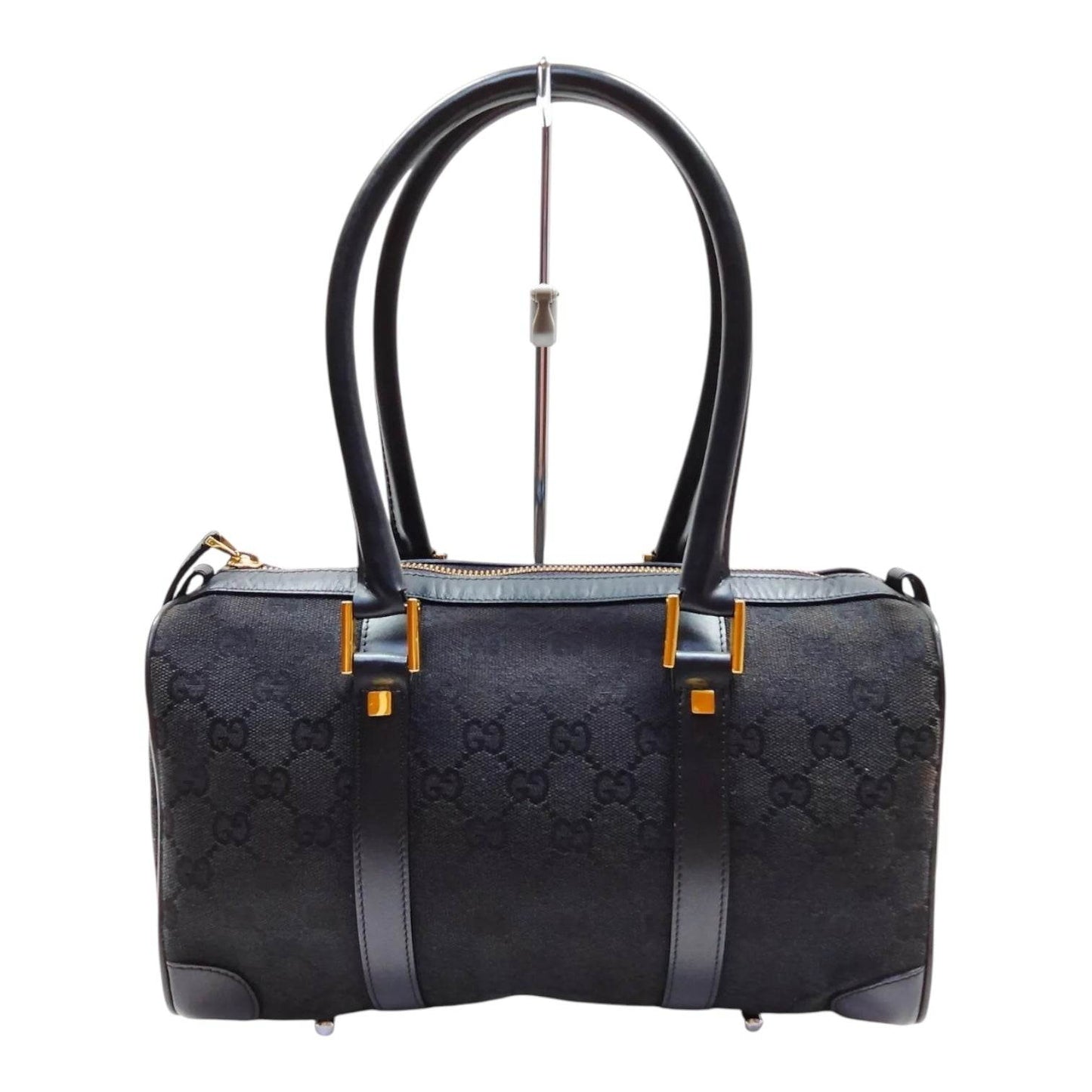 Gucci Black GG Canvas Boston Bag in new condition rare find - Luxbrandz