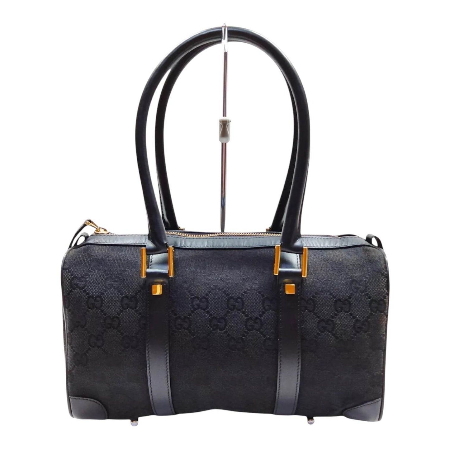 Gucci Black GG Canvas Boston Bag in new condition rare find - Luxbrandz