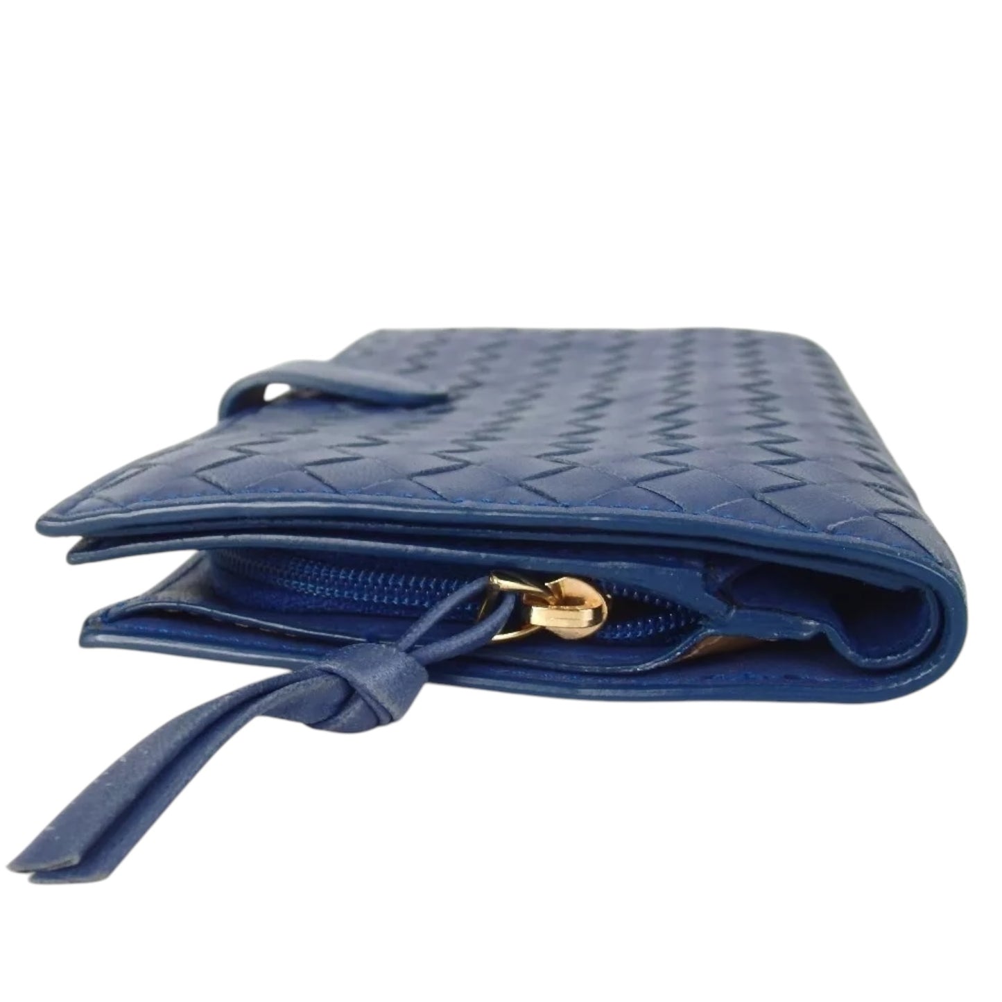 Authentic Bottega Veneta Intrecciato Clutch Bag Second Bag Blue Leather Italy