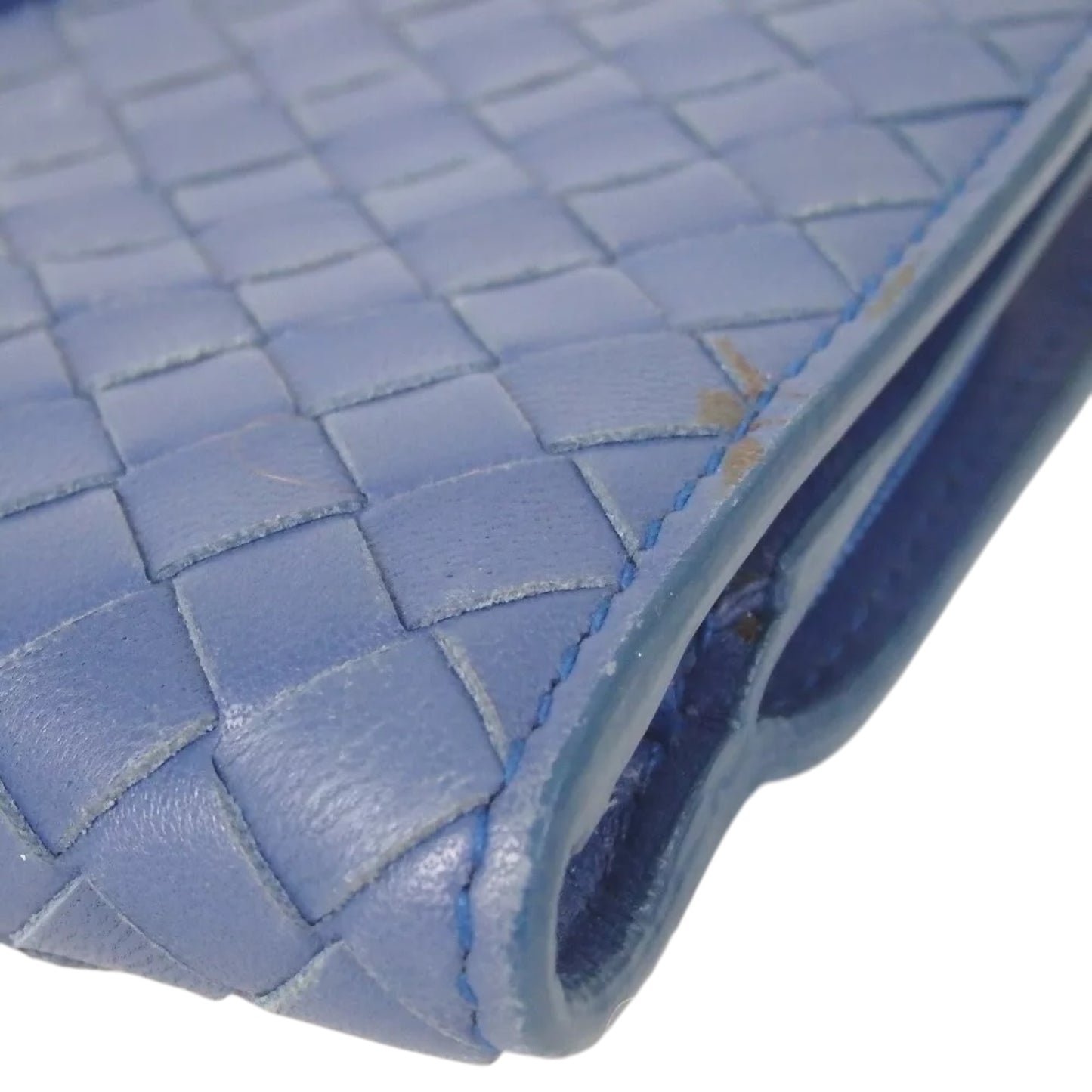 Authentic Bottega Veneta Intrecciato Clutch Bag Second Bag Blue Leather Italy