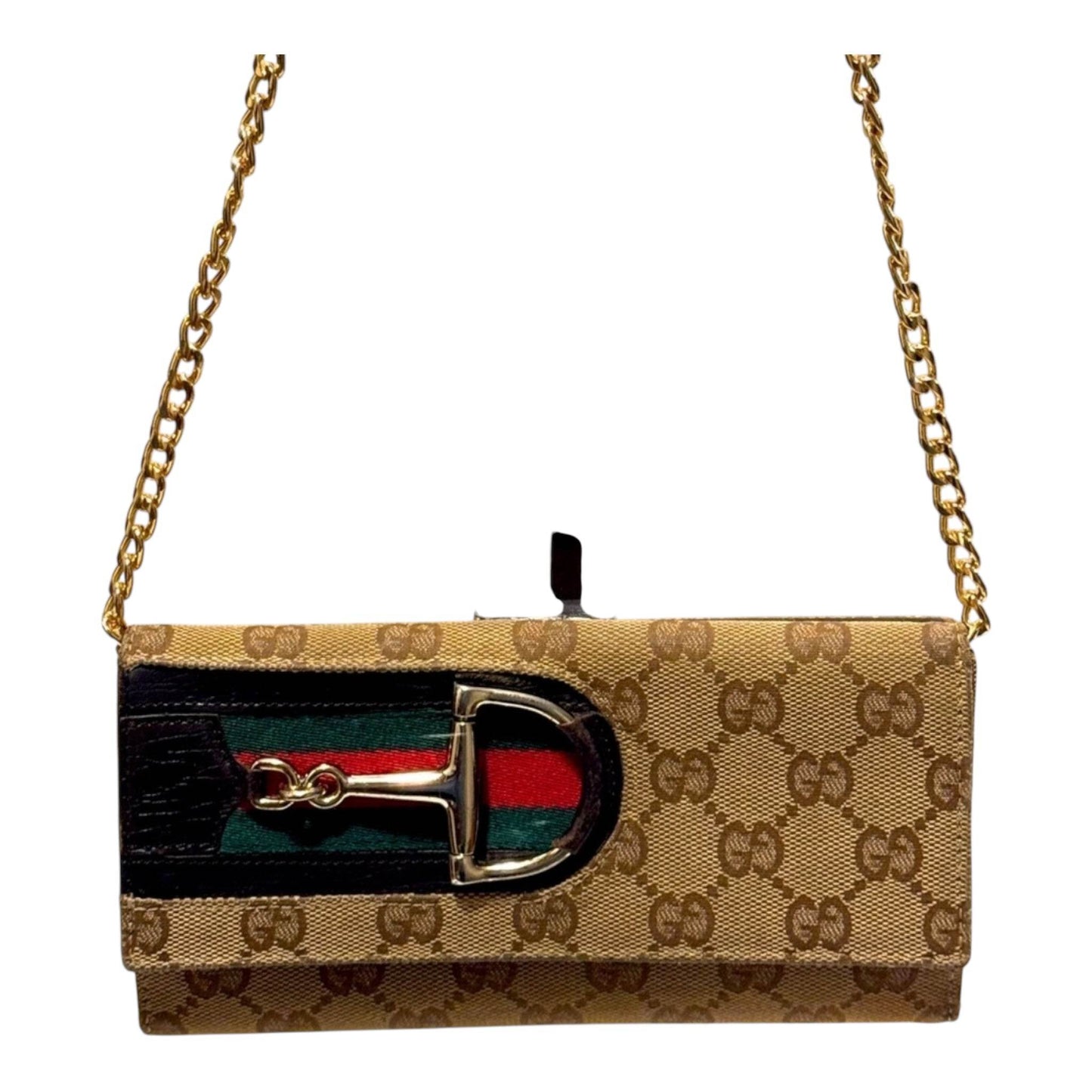 GUCCI BEIGE/EBONY GG CANVAS HORSEBIT LONG FLAP WALLET IN MINT CONDITION - Luxbrandz