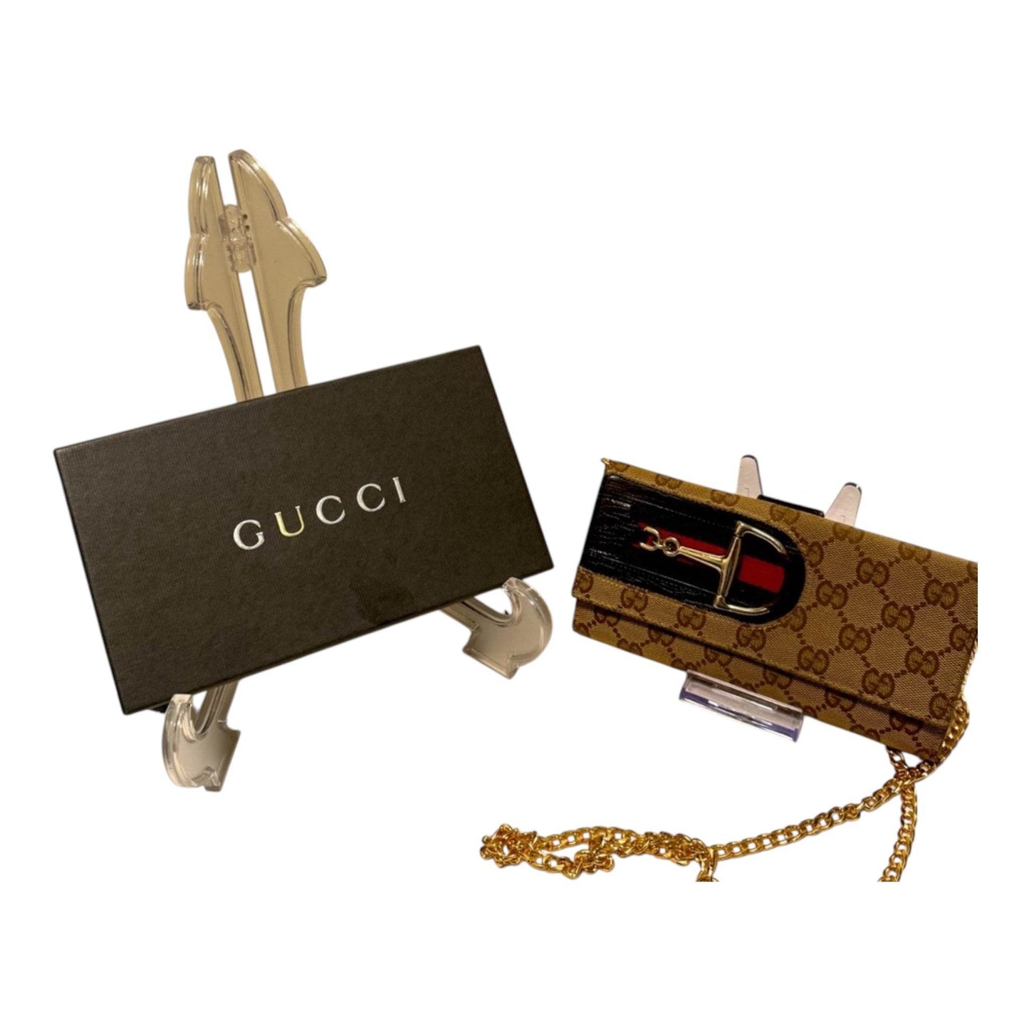 GUCCI BEIGE/EBONY GG CANVAS HORSEBIT LONG FLAP WALLET IN MINT CONDITION - Luxbrandz