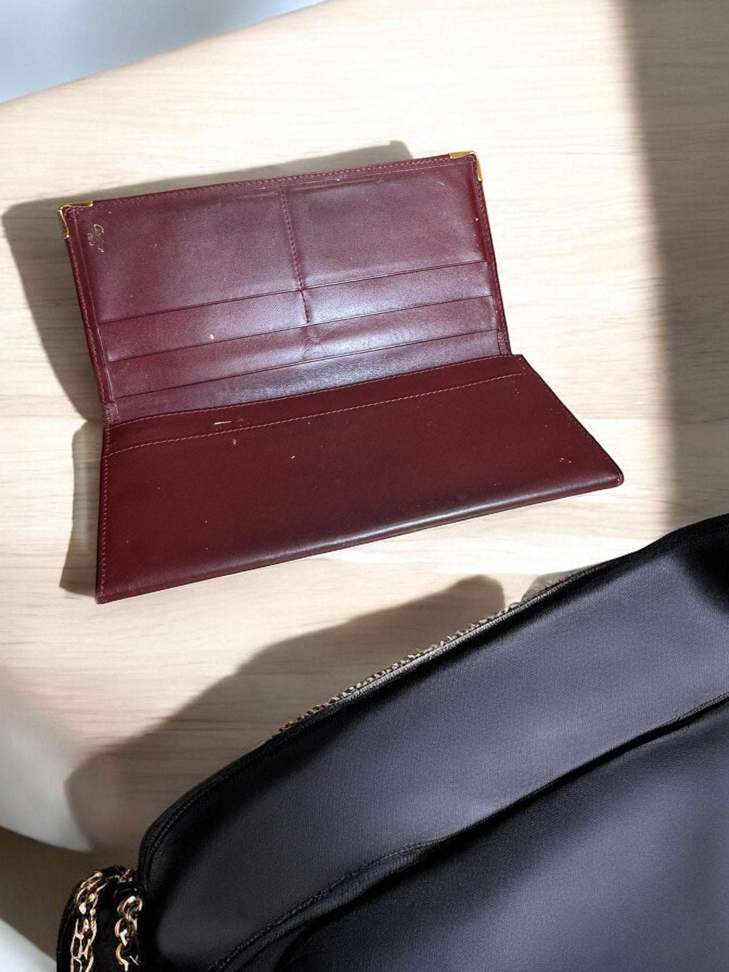 Cartier Long Wallet Logo Leather Wine Red Brown Women's in excellent condition. - Luxbrandz