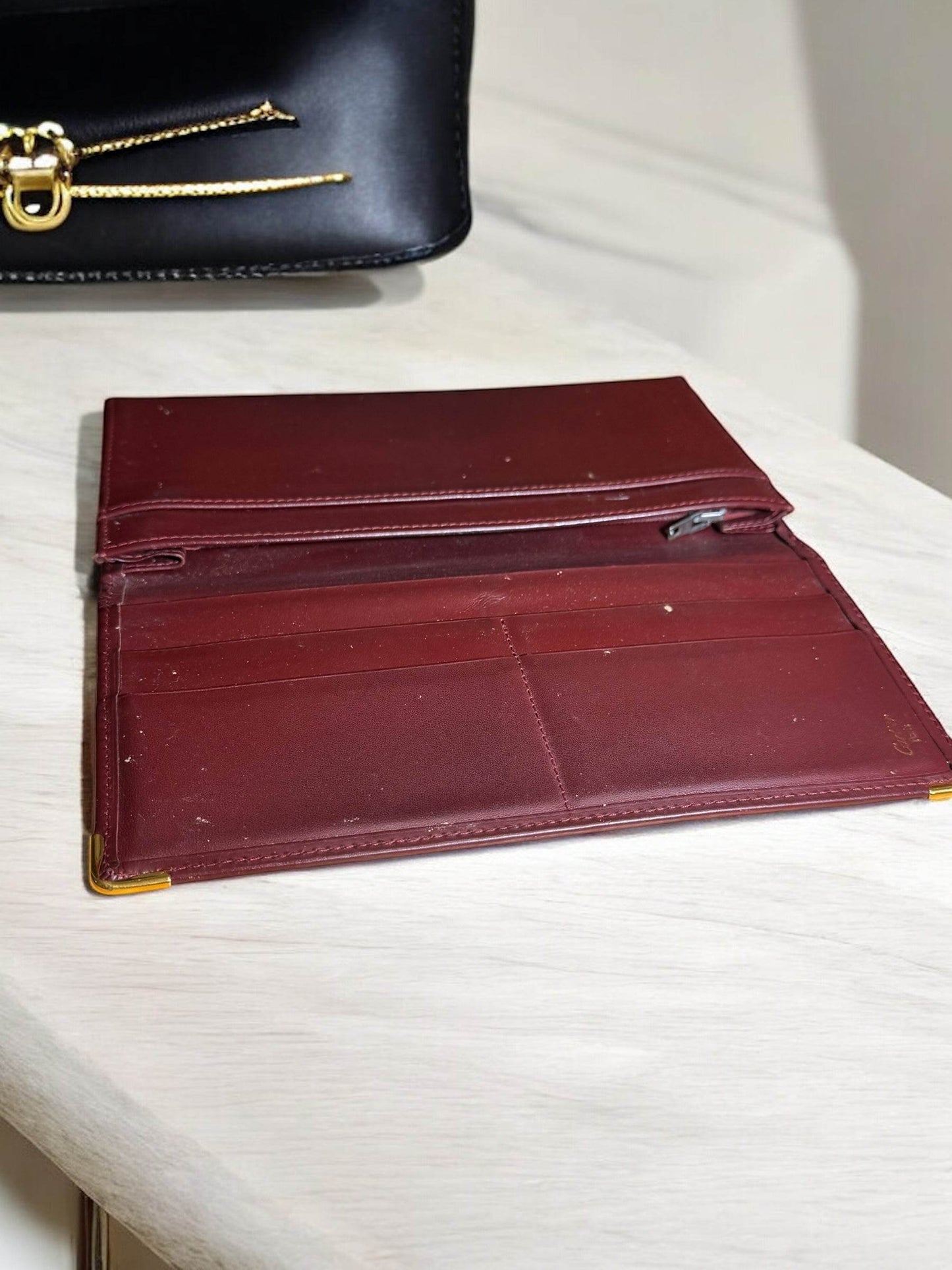 Cartier Long Wallet Logo Leather Wine Red Brown Women's in excellent condition. - Luxbrandz