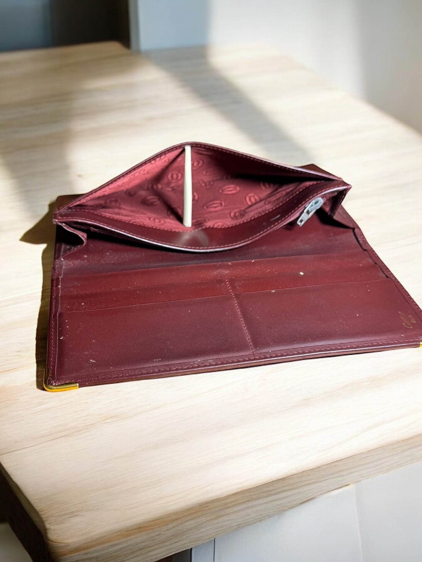 Cartier Long Wallet Logo Leather Wine Red Brown Women's in excellent condition. - Luxbrandz