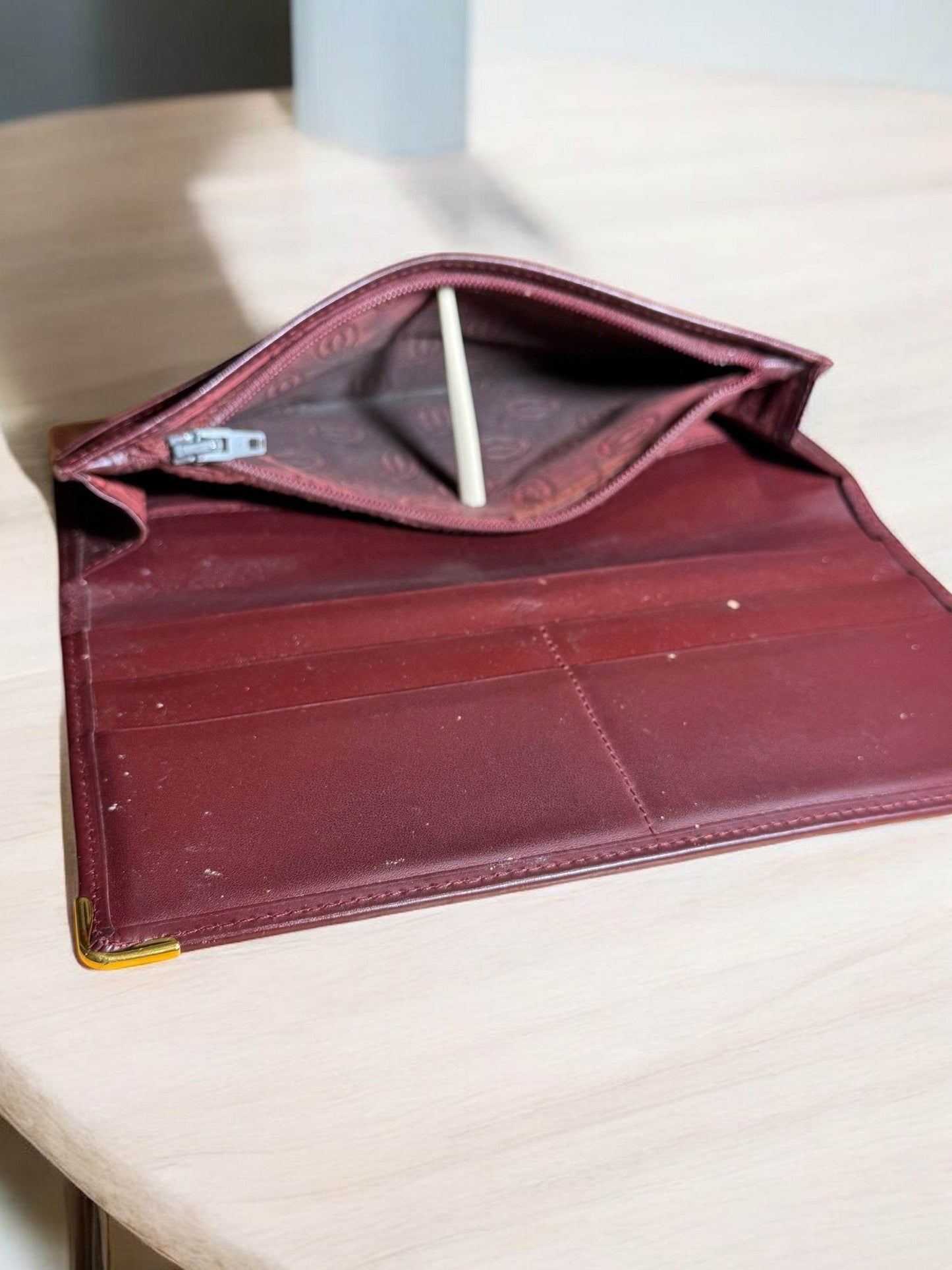 Cartier Long Wallet Logo Leather Wine Red Brown Women's in excellent condition. - Luxbrandz
