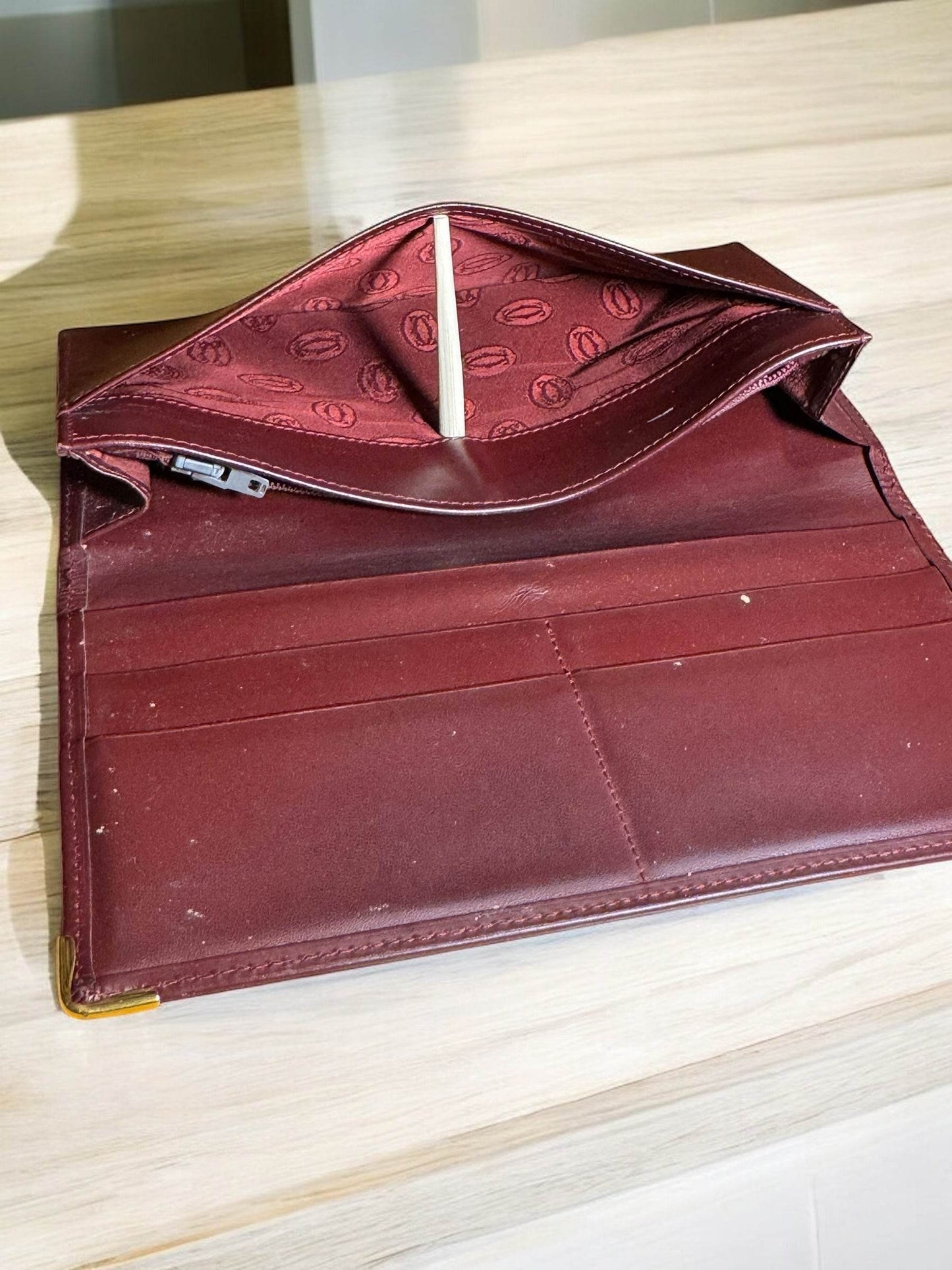 Cartier Long Wallet Logo Leather Wine Red Brown Women's in excellent condition. - Luxbrandz